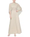 Sl Fashions Women's Sparkle Mesh Capelet Gown In Champagne