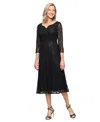 Sl Fashions Women's Sweetheart Neck Tea Length Sequin Lace Dress In Black