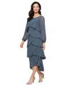 Sl Fashions Beaded Long Sleeve Tiered Cocktail Dress In Gray
