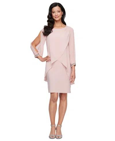 Sl Fashions Women's Tulip-overlay Sheath Dress In Faded Rose