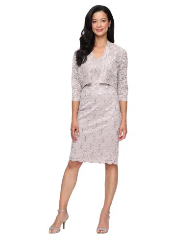 Sl Fashions Women's V-neck Sheath Jacket Dress In Metallic