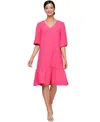 Sl Fashions V-neck Puff Sleeve Dress In Fuchsia