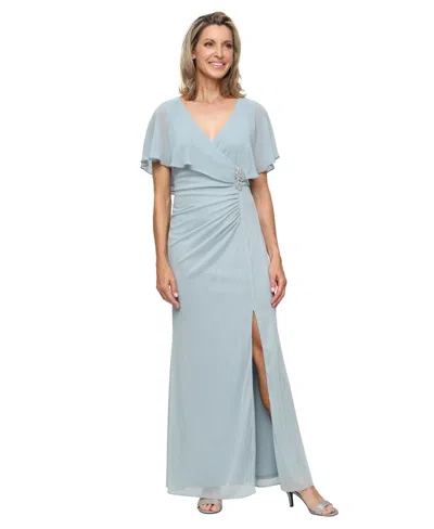 Sl Fashions Rhinestone Detail Glitter Mesh Gown In Blue