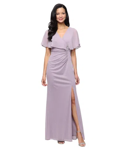 Sl Fashions Rhinestone Detail Glitter Mesh Gown In Purple