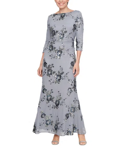 Sl Fashions Womens' A-line Floral Sequin Mesh Gown In Periwinkle