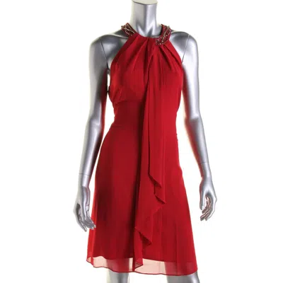 Sl Fashions Womens Beaded Halter Cocktail Dress In Red