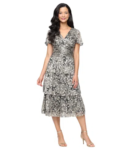 SL FASHIONS WOMEN'SÂ TEA LENGTH PRINTED LUREX MIDI DRESS