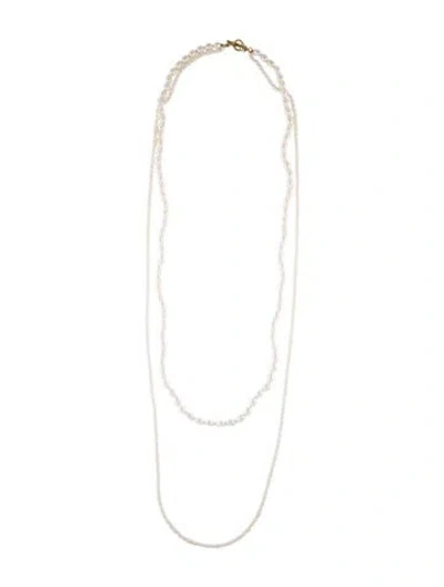 Pre-owned Slane 18k Pearl Double Strand Toggle Necklace, 46" In Multi