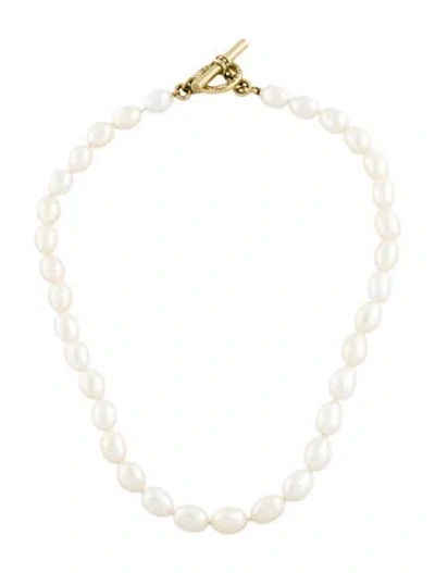 Pre-owned Slane 18k Pearl Strand Toggle Necklace, 18" In Multi