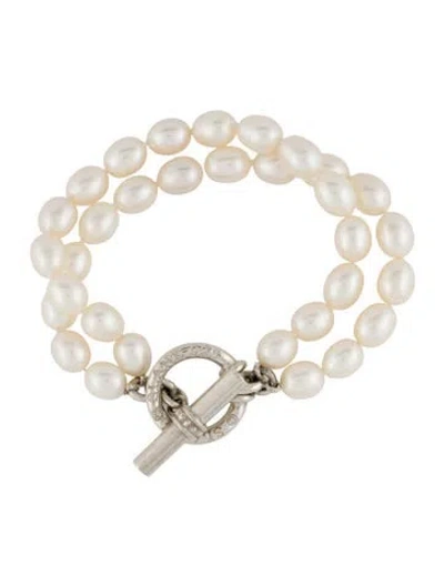 Pre-owned Slane Cultured Pearl Two-strand Bead Bracelet, 6.5" In Multi