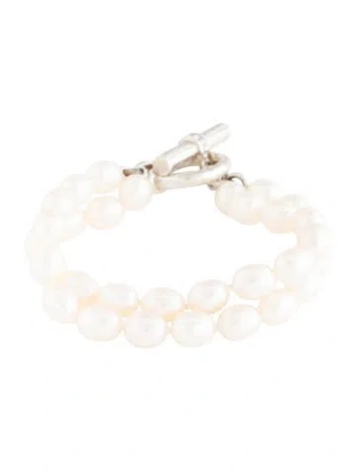 Pre-owned Slane Pearl Double Strand Toggle Bracelet, 6.5" In Multi