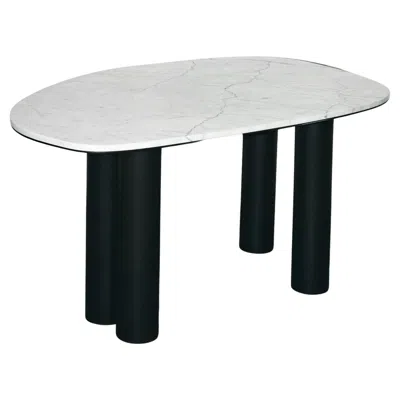 Pre-owned Slash Objects Carrara Marble Small Organic Shape Desk With Black Steel Base Made In France