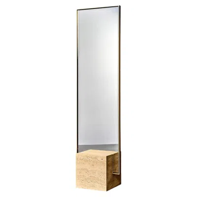 Pre-owned Slash Objects Coexist - Contemporary Honed Travertine Brass Mirror In Sand