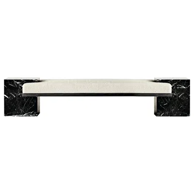 Pre-owned Slash Objects Coexist - Contemporary Nero Marquina Marble And Black Steel Sculptural Bench