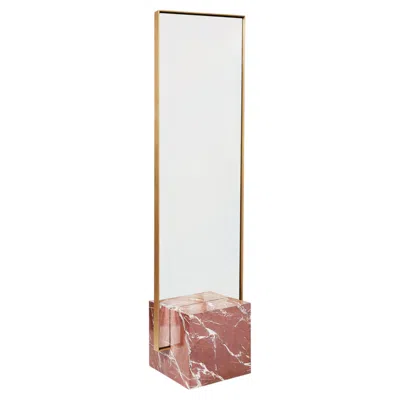 Pre-owned Slash Objects Coexist - Contemporary Red Jasper Marble, Brushed Brass Frame Mirror