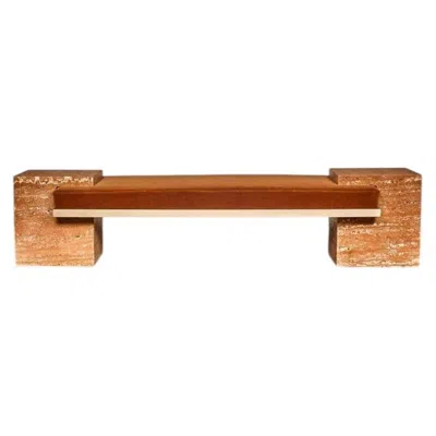 Pre-owned Slash Objects Coexist - Contemporary Travertine Rosso And Brass Bench, Sculptural Seating In Brown