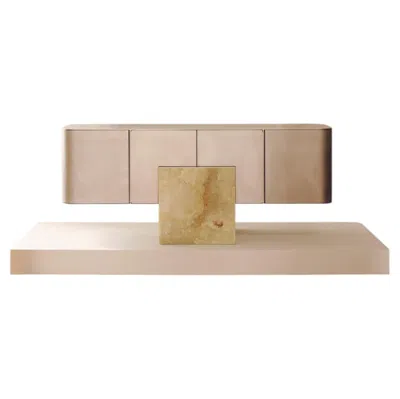 Pre-owned Slash Objects Coexist Credenza - Brushed Aluminium Bar Console On Green Onyx Base