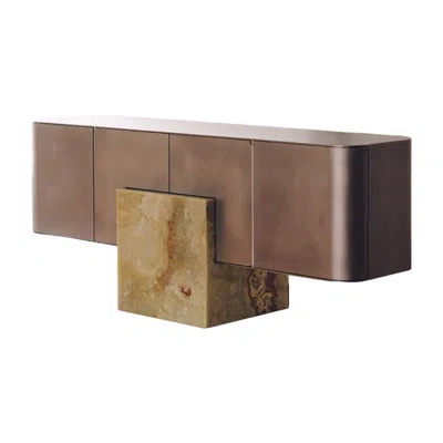 Pre-owned Slash Objects Coexist Credenza Contemporary Sculptural Creation In Aluminum And Onyx In Black