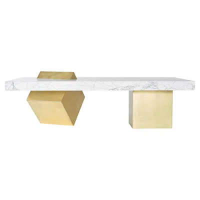 Pre-owned Slash Objects Coexist - Sculptural Marble And Brass Coffee Table In Sand