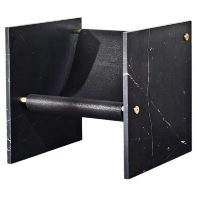 Pre-owned Slash Objects Contemporary Nero Marquina Marble & Pebble Leather & Brass, Sculptural Seating In Black