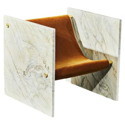 Pre-owned Slash Objects Contemporary Pistache Marble & Mohair, Brass Lounge Chair, Sculptural Seating In Sand