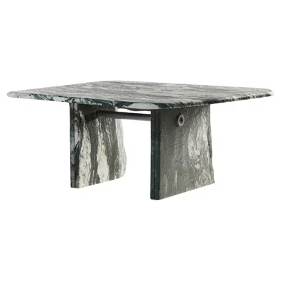 Pre-owned Slash Objects Green Marble Coffee Table With Brushed Aluminum Or Brass Hardware By Slash