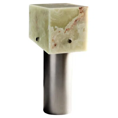 Pre-owned Slash Objects Green Onyx And Brushed Aluminum Or Brass Table Lamp By Arielle Assouline-lichten