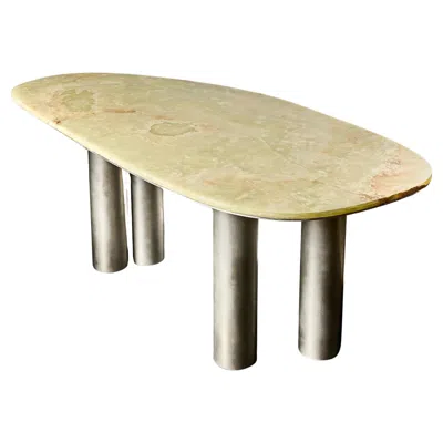 Pre-owned Slash Objects Green Onyx Desk With Brushed Aluminum Or Brass Base