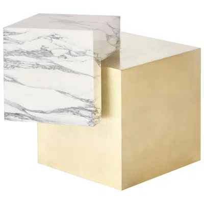 Pre-owned Slash Objects Marble And Brass Coexist Askew Side Table By  In Sand