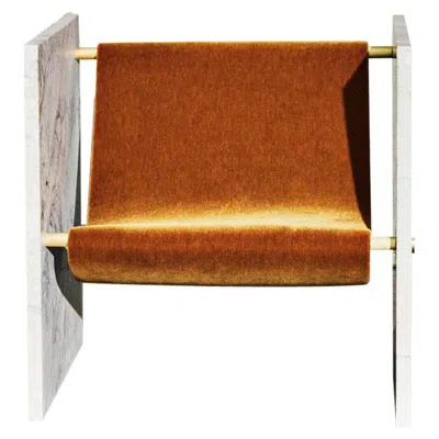 Pre-owned Slash Objects Marble, Brass, And Mohair Chair In Pistache By  In Brown