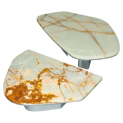Pre-owned Slash Objects Oni - Carved Green Onyx Designer Contemporary Nesting Tables