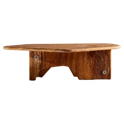 Pre-owned Slash Objects Travertine Coffee Table With Brushed Aluminum Or Brass Hardware In Brown