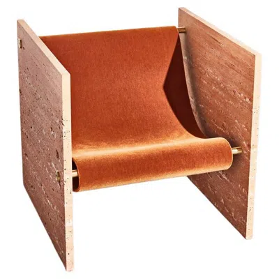 Pre-owned Slash Objects Travertine Rosso, Brass, And Mohair Chair By  In Brown