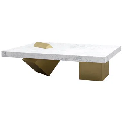 Pre-owned Slash Objects White Marble Coexist Coffee Table With Brass Base By