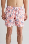 Slate & Stone Cabo Lightweight Swim Trunks In Orange Leaf