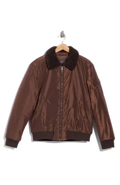 Slate & Stone Nylon Flight Jacket With Faux Shearling Collar In Brown