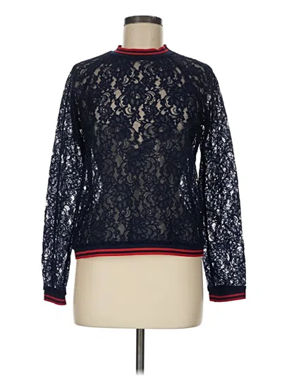 Pre-owned Slate & Willow Long Sleeve Top Blue Mock Neckline Tops