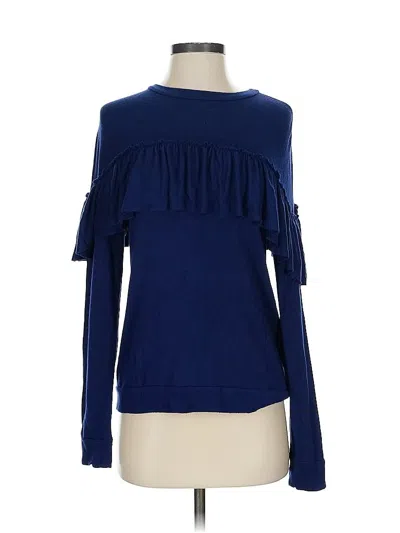 Pre-owned Slate & Willow Long Sleeve Top Blue Ruffles Neckline Tops