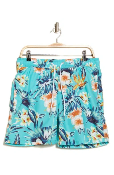 Slate & Stone Cabo Lightweight Swim Trunks In Sea Green Floral