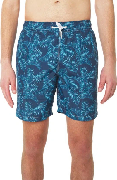 Slate & Stone Cabo Swim Trunks In Navy Green Palm Leaf