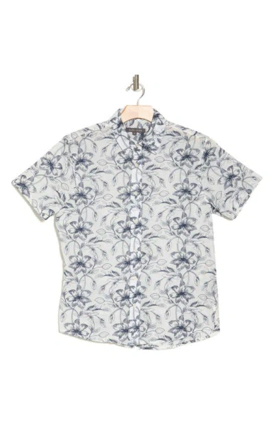 Slate & Stone Floral Print Cotton Short Sleeve Button-up Shirt In White