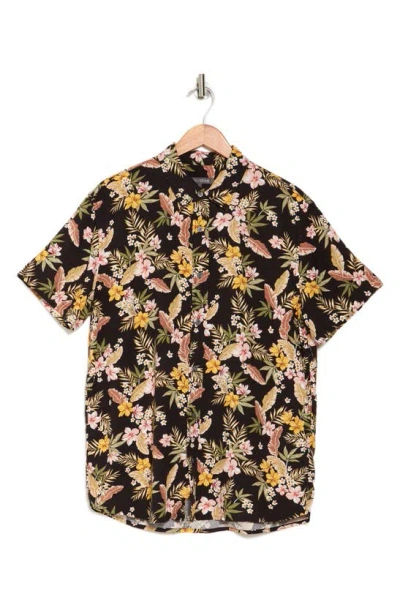 Slate & Stone Floral Print Short Sleeve Button-up Shirt In Black Multicolor
