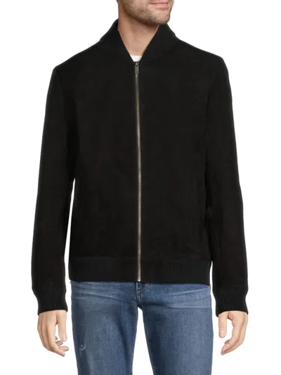 Slate & Stone Men's Baseball Collar Suede Bomber Jacket In Black