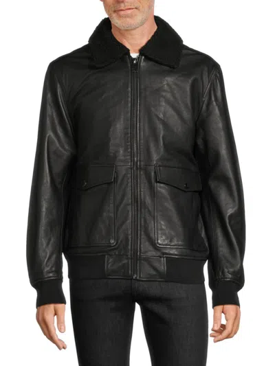 Slate & Stone Men's Faux Fur Lambskin Leather Aviator Jacket In Black