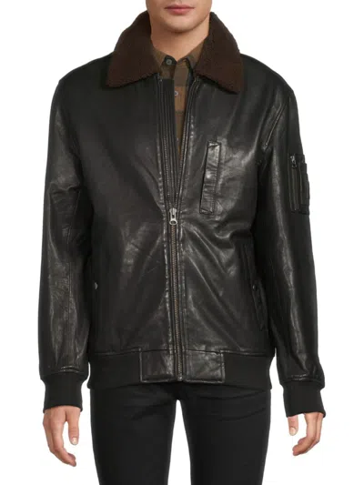 Slate & Stone Men's Faux Shearling Collar Leather Bomber Jacket In Black
