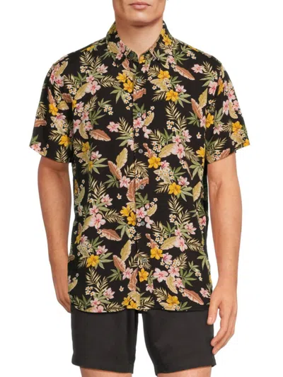 Slate & Stone Floral Print Short Sleeve Button-up Shirt In Black Multicolor