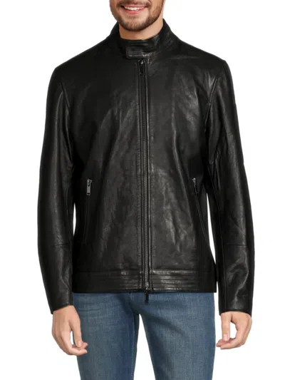Slate & Stone Men's Lambskin Leather Racing Jacket In Black