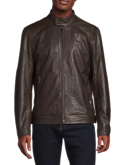 Slate & Stone Men's Lambskin Leather Racing Jacket In Dark Brown