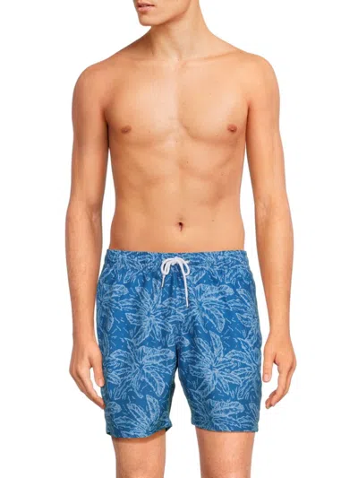 Slate & Stone Men's Leaf Print Drawstring Swim Shorts In Blue