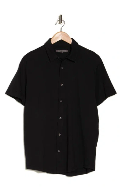 Slate & Stone Short Sleeve Cotton Knit Button-up Shirt In Black